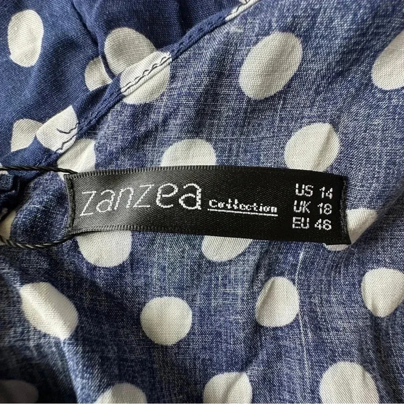 NWT | SLEEVELESS MAXI V-NECK SLIP DRESS NAVY BLUE WHITE POLKA DOT | SIZE: 14 - Picture 9 of 9